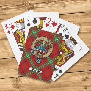 Clan Morrison Crest over Red Tartan Playing Cards