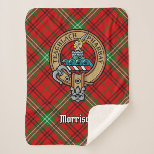 Clan Morrison Crest over Red Tartan Sherpa Blanket