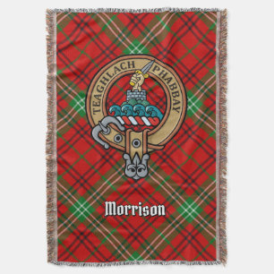 Clan Morrison Crest over Red Tartan Throw Blanket