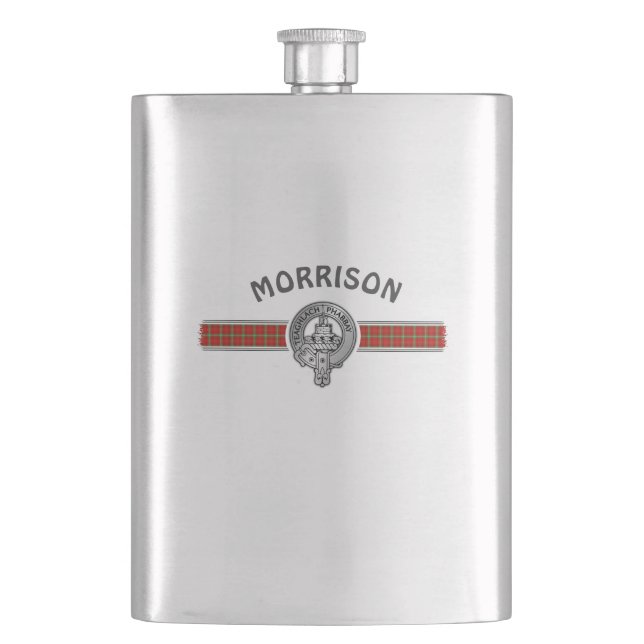 Clan Morrison (Edit) Crest & Tartan Hip Flask (Front)
