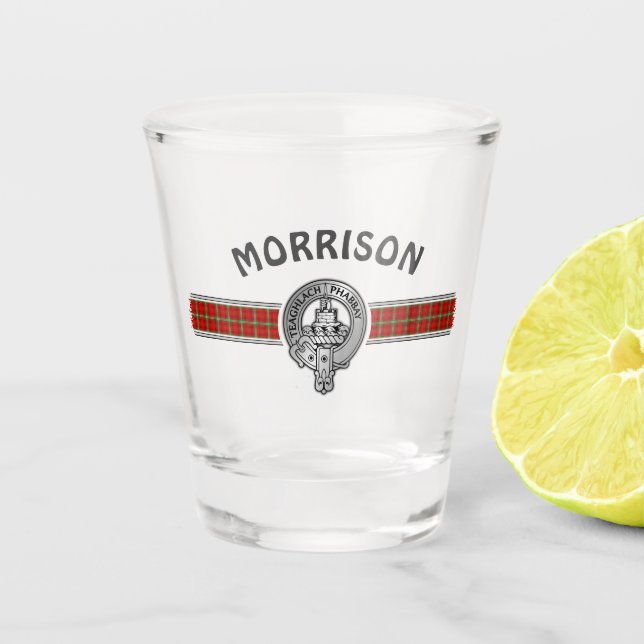 Clan Morrison (Edit) Crest & Tartan Shot Glass (Front)