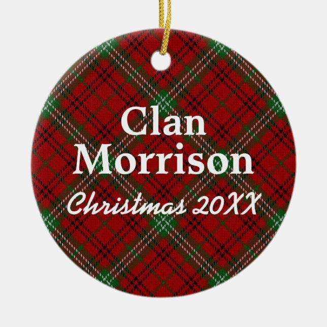 Clan Morrison Scottish Tartan Ceramic Tree Decoration (Front)