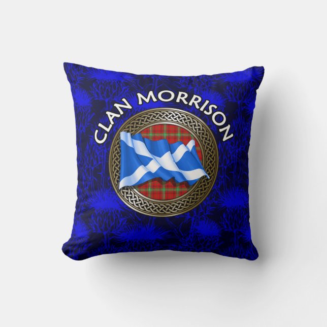 Clan Morrison Tartan Knot & Flag Cushion (Front)