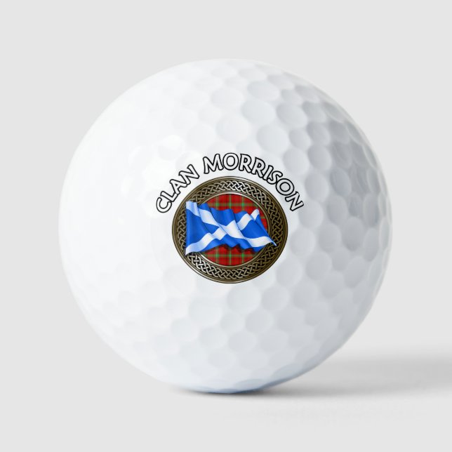 Clan Morrison Tartan Knot & Flag Golf Balls (Front)