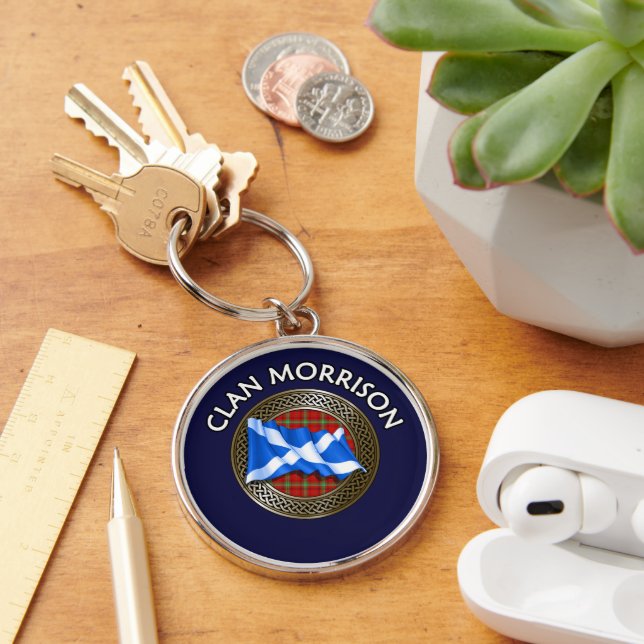 Clan Morrison Tartan Knot & Flag Key Ring (Desk)