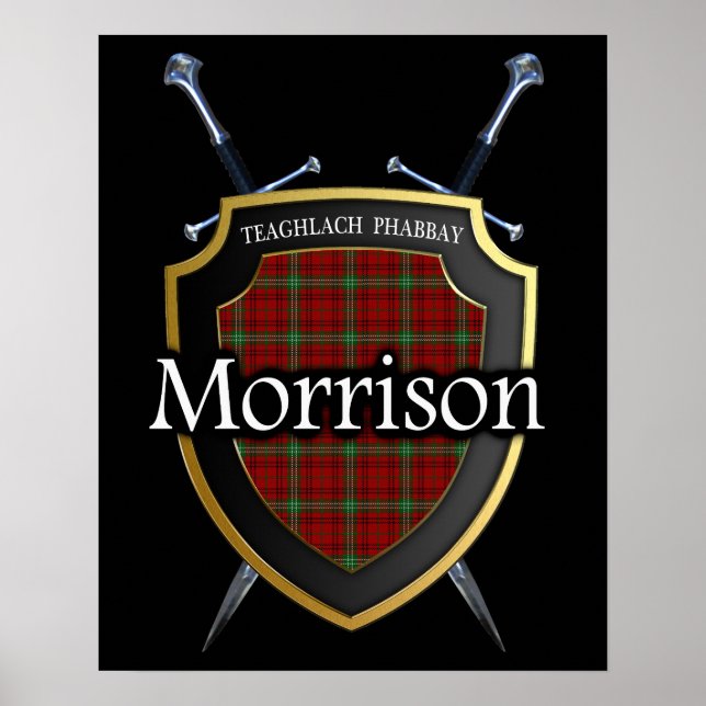 Clan Morrison Tartan Scottish Shield & Swords Poster (Front)