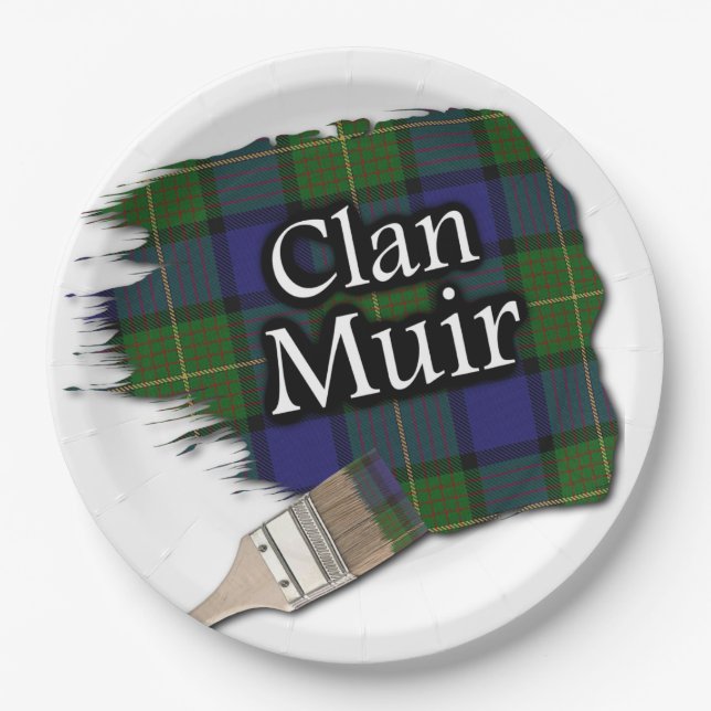 Clan Muir Scottish Tartan Paint Brush Paper Plate (Front)