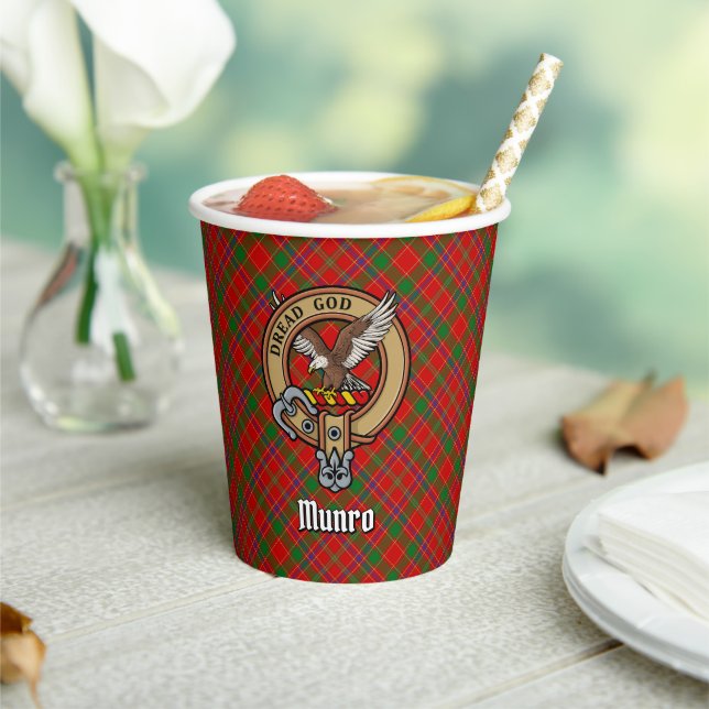 Clan Munro Crest over Tartan Paper Cups (Insitu)