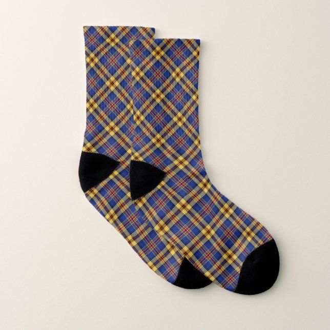 Clan Murtaugh Tartan Blue and Gold Plaid Socks (Pair)