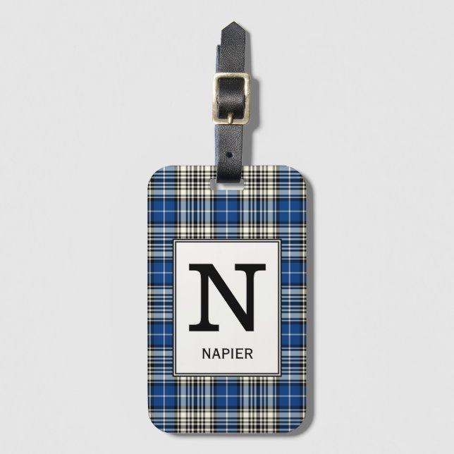 Clan Napier Tartan Monogrammed Luggage Tag (Front Vertical)