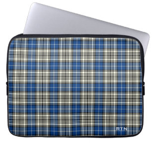 Clan Napier Tartan Royal Blue Plaid Monogram Laptop Sleeve