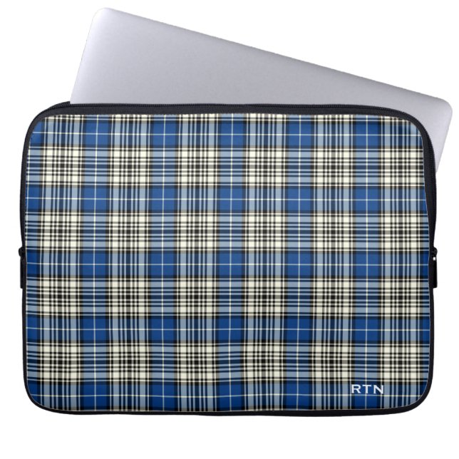 Clan Napier Tartan Royal Blue Plaid Monogram Laptop Sleeve (Front)