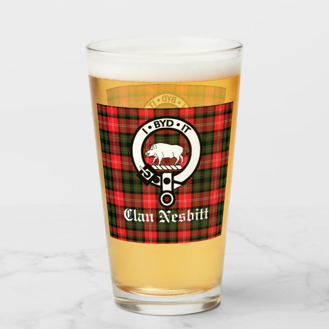 Clan Nesbitt Crest Badge & Tartan Personalised   Glass (Front Filled)