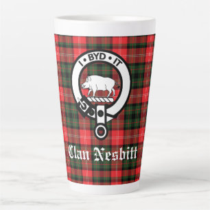 Clan Nesbitt Crest Badge & Tartan Personalised Latte Mug