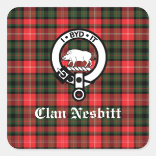 Clan Nesbitt Crest Badge & Tartan Personalised Square Sticker