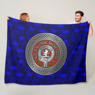 Clan Nicholson Crest & Tartan Knot Fleece Blanket