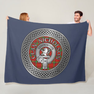 Clan Nicholson Crest & Tartan Knot Fleece Blanket