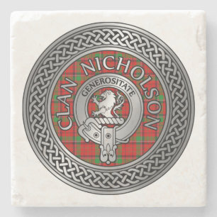 Clan Nicholson Crest & Tartan Knot Stone Coaster