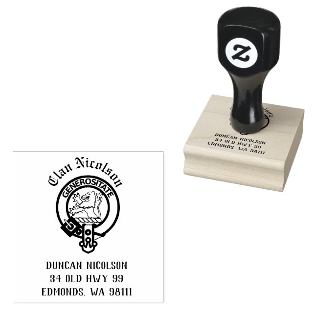 Clan Nicolson Crest Badge Customisable  Rubber Stamp (Stamped)