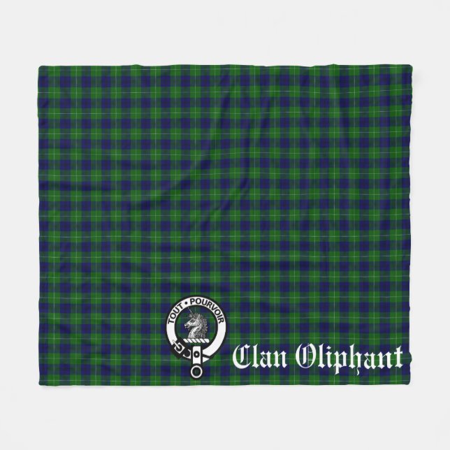 Clan Oliphant Crest Badge and Tartan Fleece Blanket (Front (Horizontal))