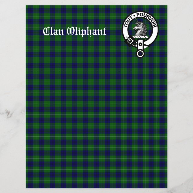 Clan Oliphant Crest Badge & Tartan Scrapbook Paper (Front)