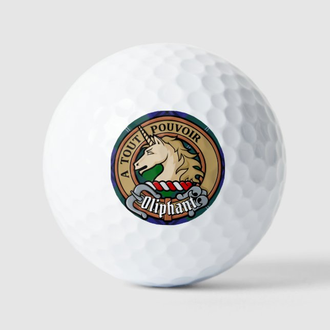 Clan Oliphant Crest over Tartan Golf Balls (Front)