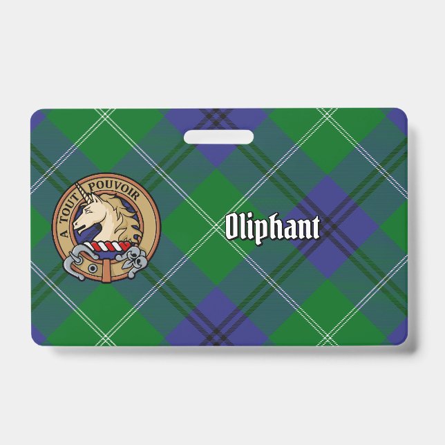 Clan Oliphant Crest over Tartan ID Badge (Front)