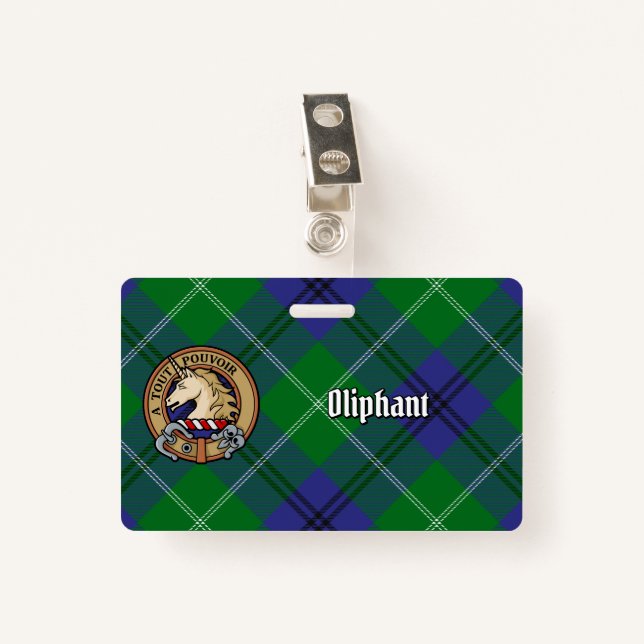 Clan Oliphant Crest over Tartan ID Badge (Front with Clip)