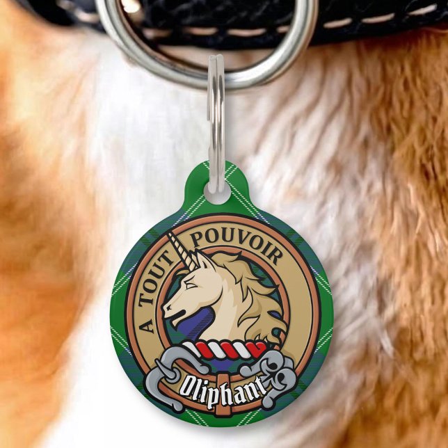 Clan Oliphant Crest over Tartan Pet Tag (Creator Uploaded)