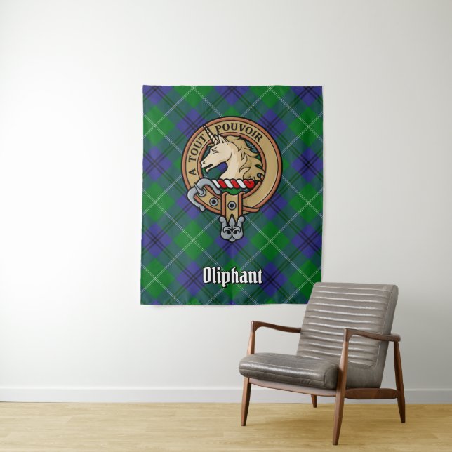 Clan Oliphant Crest over Tartan Tapestry (In Situ)