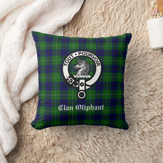 Clan Oliphant Tartan and Crest Badge Cushion (Blanket)