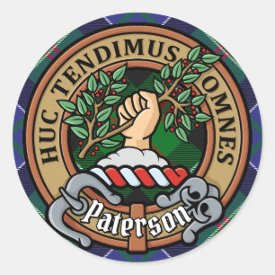 Clan Paterson Crest over Tartan Classic Round Sticker