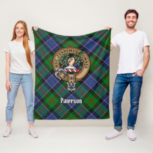 Clan Paterson Crest over Tartan Fleece Blanket