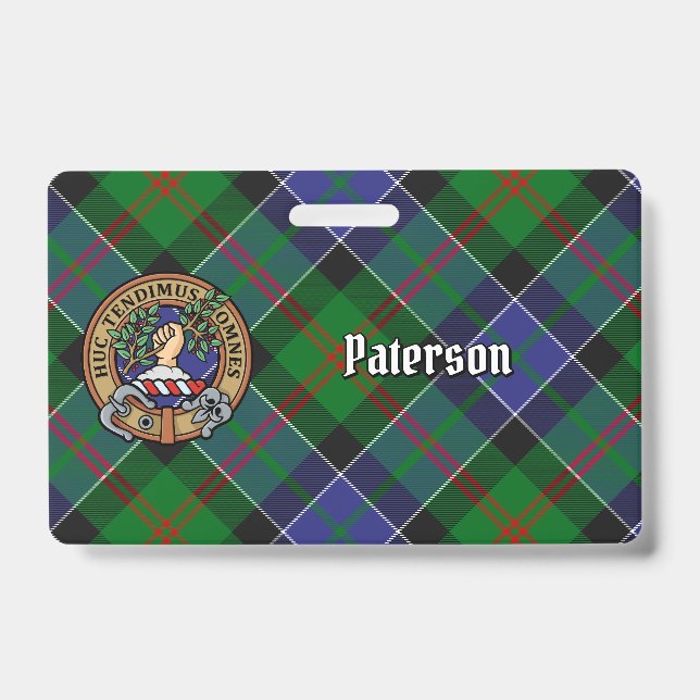 Clan Paterson Crest over Tartan ID Badge (Front)