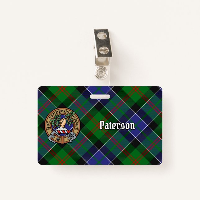 Clan Paterson Crest over Tartan ID Badge (Front with Clip)