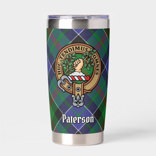 Clan Paterson Crest over Tartan Insulated Tumbler (Front)