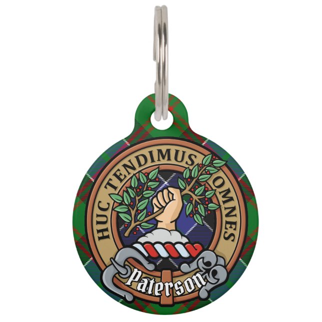 Clan Paterson Crest over Tartan Pet Tag (Front)