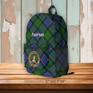 Clan Paterson Crest over Tartan Printed Backpack
