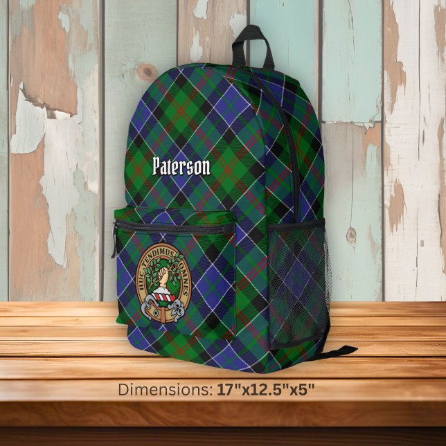 Clan Paterson Crest over Tartan Printed Backpack (Creator Uploaded)