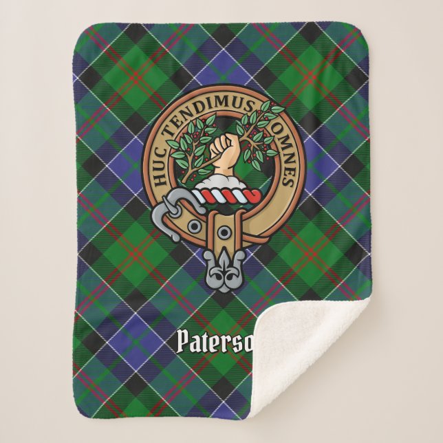 Clan Paterson Crest over Tartan Sherpa Blanket (Front)