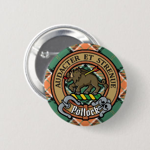 Clan Pollock Crest over Tartan 6 Cm Round Badge