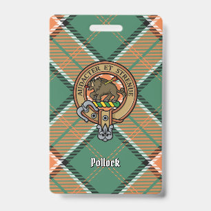 Clan Pollock Crest over Tartan ID Badge