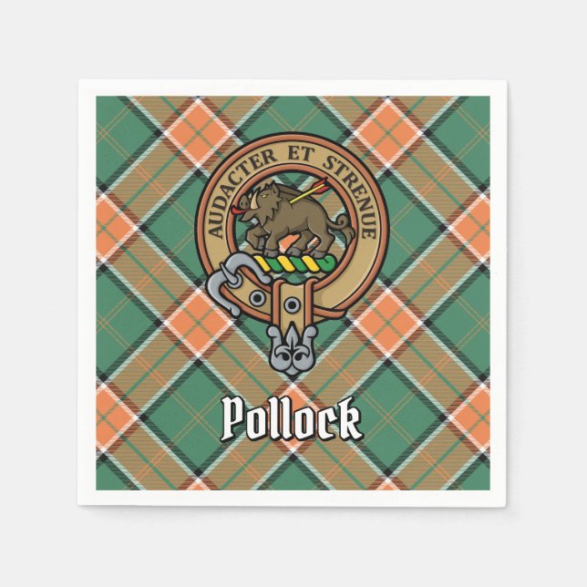 Clan Pollock Crest over Tartan Napkin (Front)