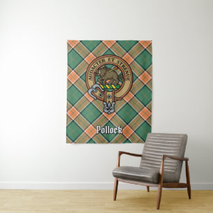 Clan Pollock Crest over Tartan Tapestry