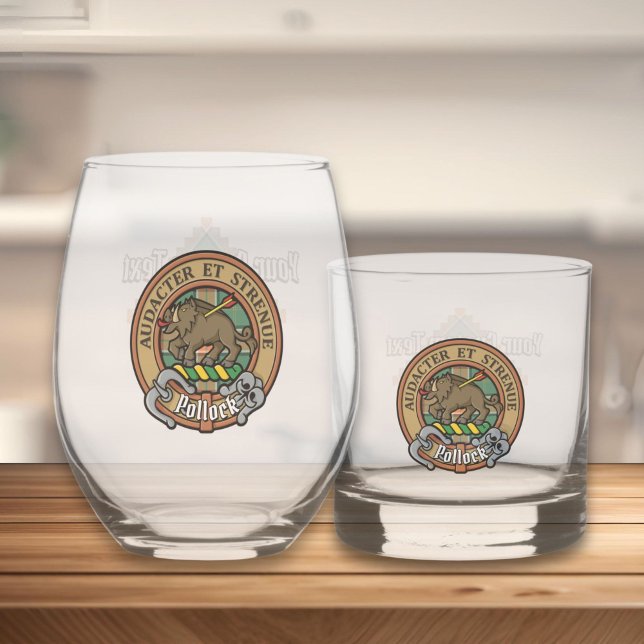 Clan Pollock Crest over Tartan Whiskey Glass (Creator Uploaded)