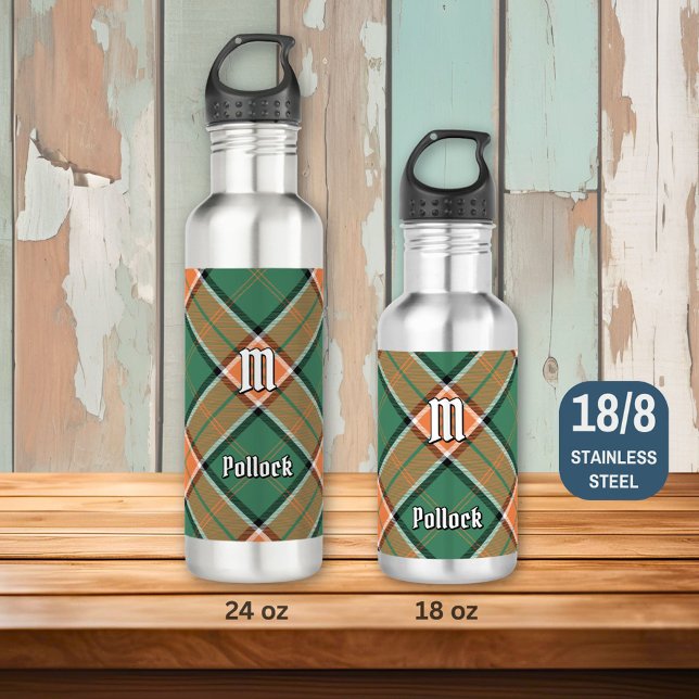 Clan Pollock Tartan Stainless Steel Water Bottle (Creator Uploaded)