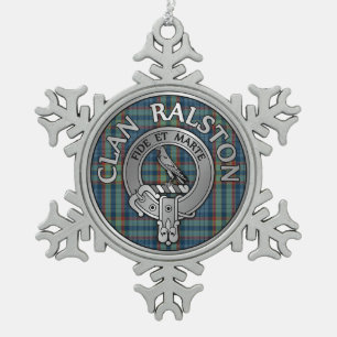 Clan Ralston Crest & Tartan Snowflake Pewter Christmas Ornament