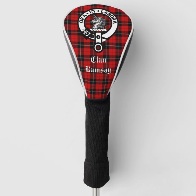 Clan Ramsay Crest Badge and Tartan Customisable Golf Head Cover (Front)