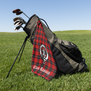 Clan Ramsay Crest Badge and Tartan Customisable Golf Towel