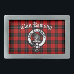 Clan Ramsay Crest Badge & Tartan Belt Buckle<br><div class="desc">Scottish Clan Ramsay crest badge and customisable text on clan tartan background</div>